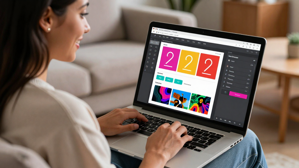 A person using a drag-and-drop design tool on a laptop.