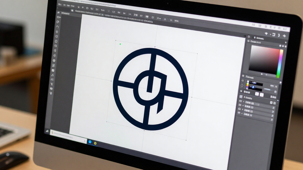 A close-up of a vector logo being designed on a computer screen.